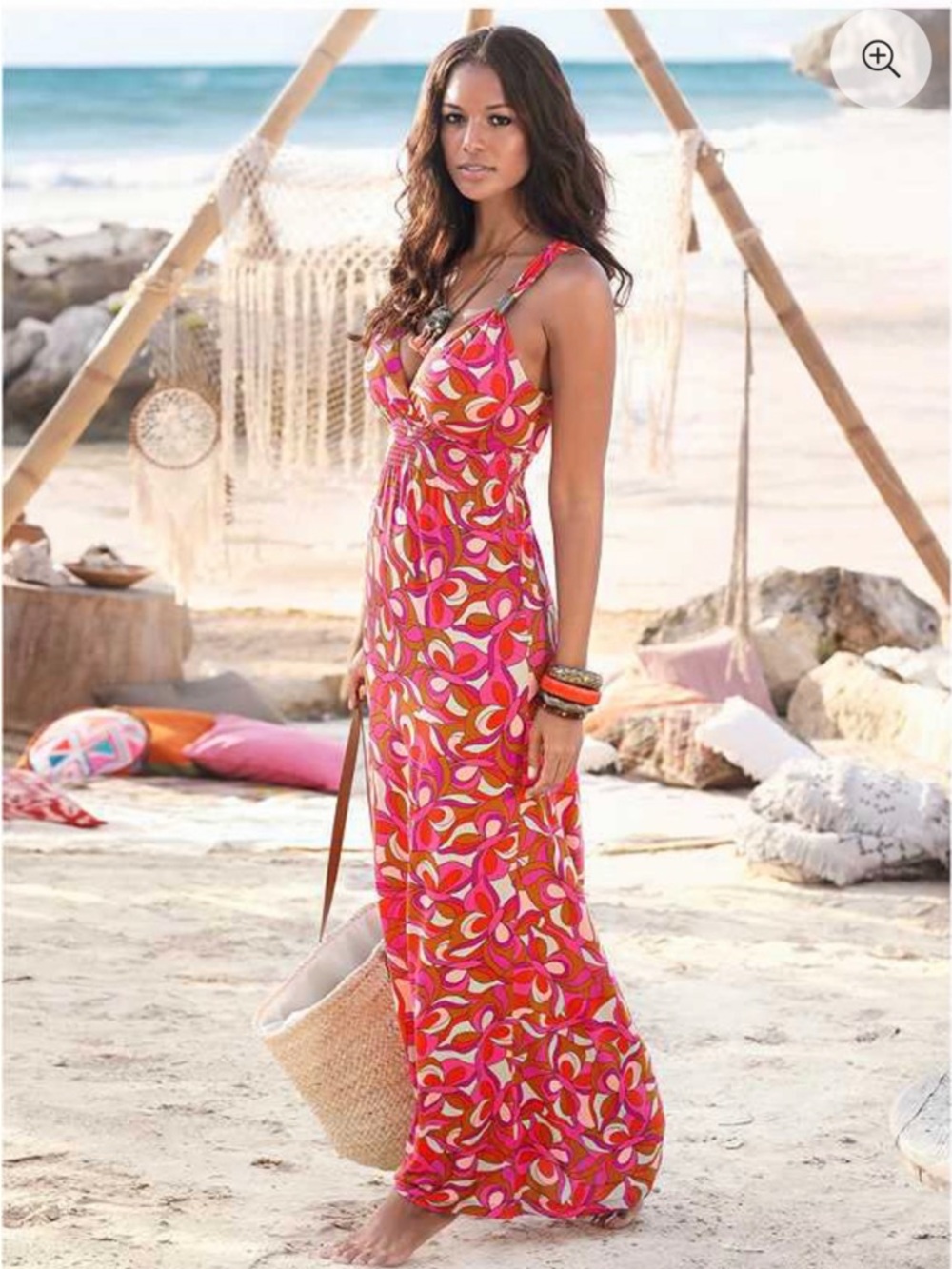 VENUS Pink Orange Floral Print Maxi Sundress